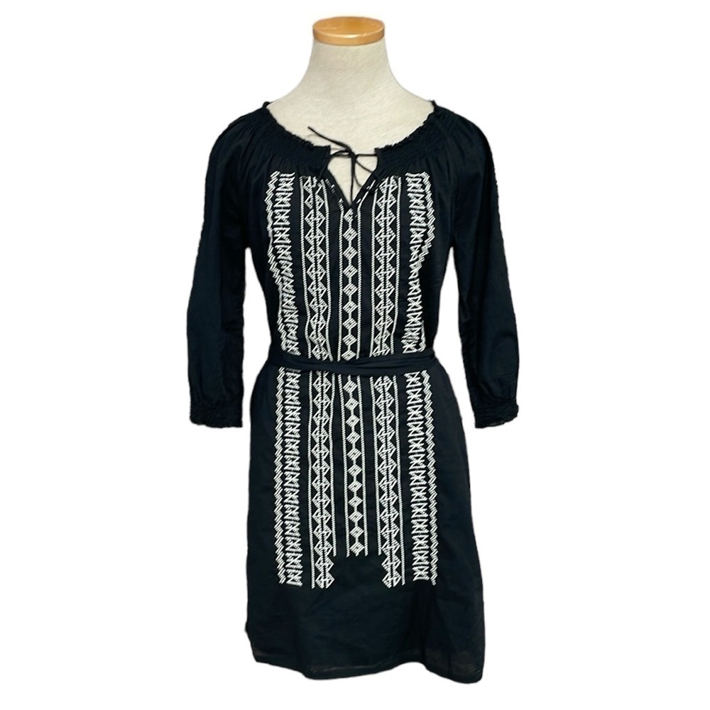 Caslon Dress Womens XSP Extra Small Petite Black Cream Embroidered NWT Boho